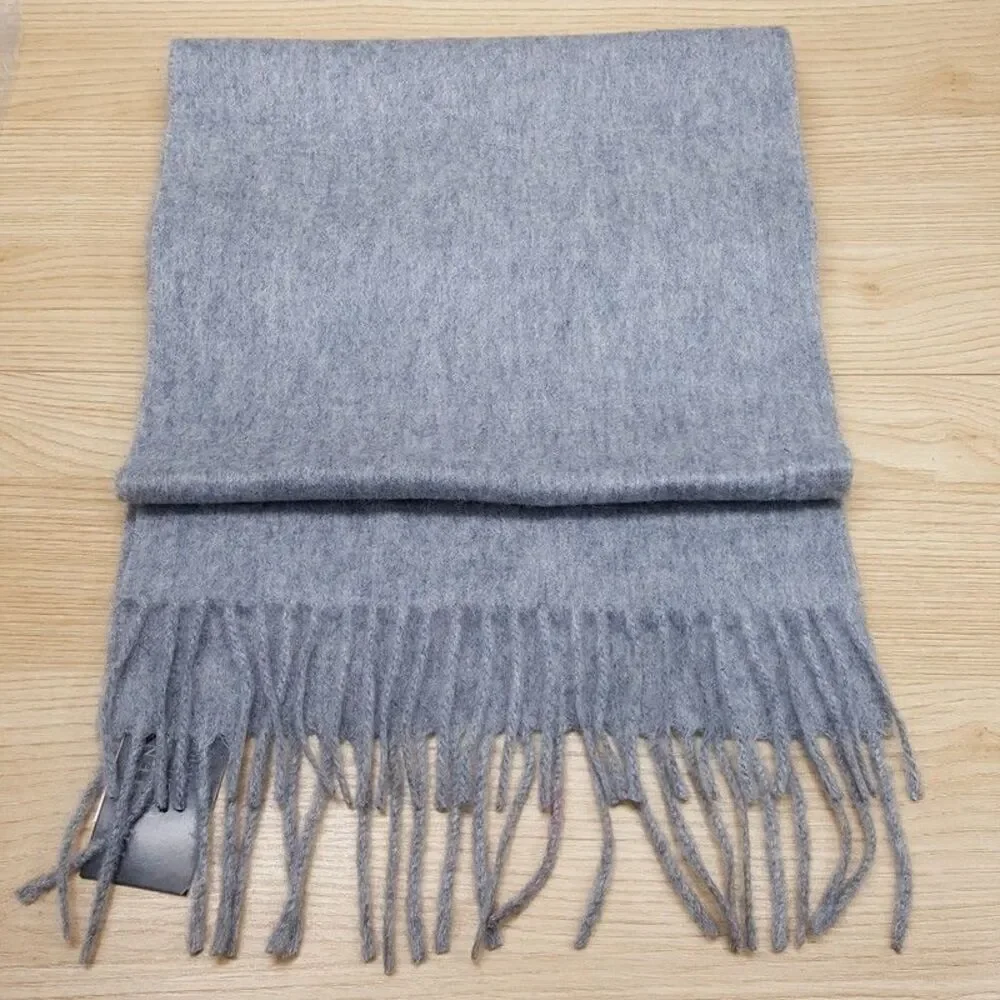 BLOOMINGDALES Mens Store Scarf Grey 100% Cashmere Fringe 64x10.5